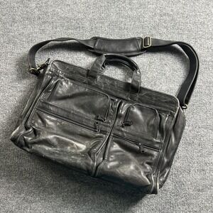 Tumi Black 17" Leather Mens Laptop Business Briefcase Bag Shoulder Strap Work